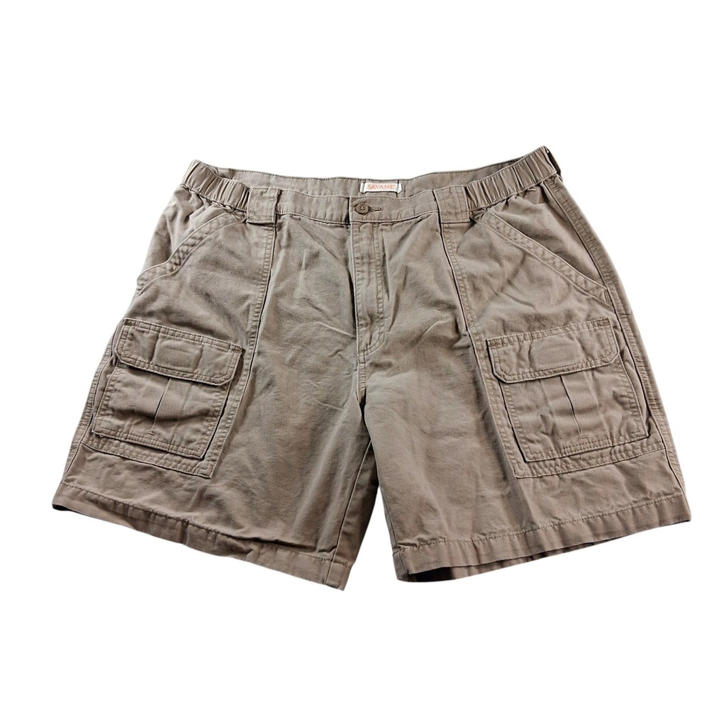 Savane Mens Cargo Shorts 40 Khaki Tan Utility Elastic Waist Cotton Safari
